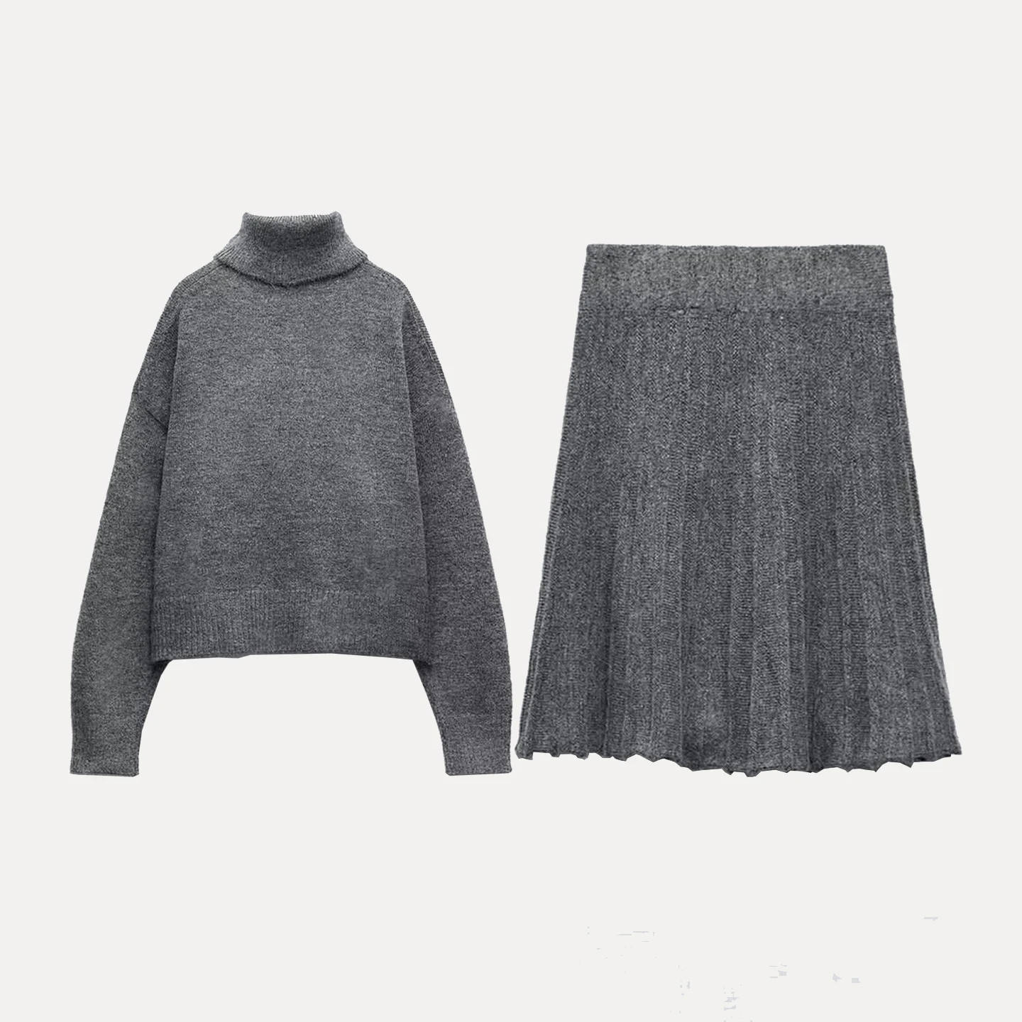 Z Faion Conjunto de falda de punto con cuello alto para mujer Or Sle Long Sve Color de cintura alta Ropa para las cuatro estaciones