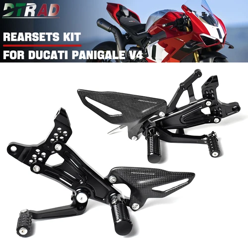 오토바이 CNC 조절식 리어셋 키트, 두카티 파니갈레 V4 V4S V4R SP 2018 - 2024 접이식 풋 페그 탄소 섬유 힐 가드