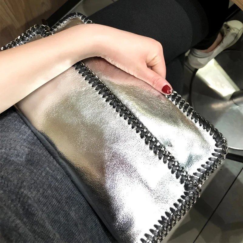 

Chains Woven Envelope Bag Soft PU Leather Women Handbags Clutch Cover Messenger Bags for Women Shoulder Sling Bag NEW Purses