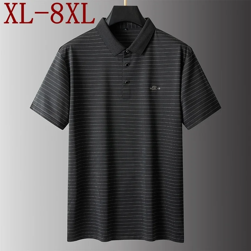 8XL 7XL 6XL 2024 New Summer Business Striped T-shirt Men Tops Mens High End Brand Luxury Polo Shirt Casual Male Clothing