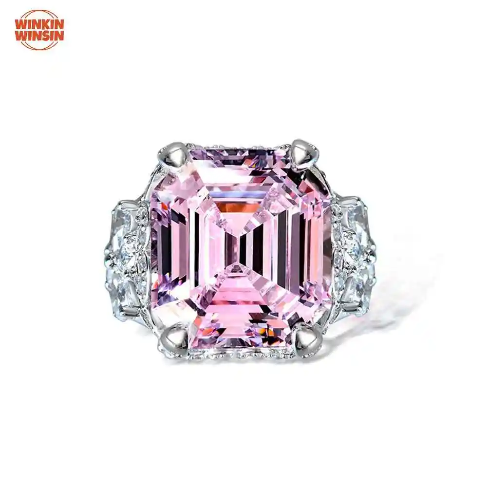 

Winkin Winsin 12 Carat Pink Lab Grown Gemstones High Carbon Diamond Women Ring 925 Sterling Silver Ring Jewelry