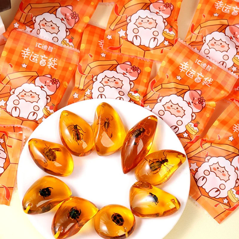 Sac aveugle ambre Surprise, Scorpion, crabe, papillon, abeille, insecte, pendentif ambre, jouets éducatifs pour enfants, insectes, artisanat cadeau