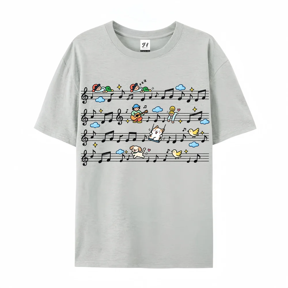 Graphic T Shirt Cute Cartoon Music Note Sheet Animal Print Aesthetic Kawaii Casual Short Sleeve Tee For Teen Girls Youth