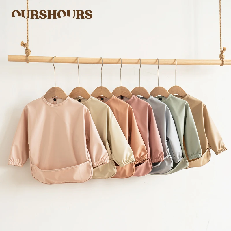 

Водонепроницаемые нагрудники для кормления детей, однотонный детский халат с длинными рукавами для мальчиков и девочек, легко чистящийся детский фартук для еды, детские вещи