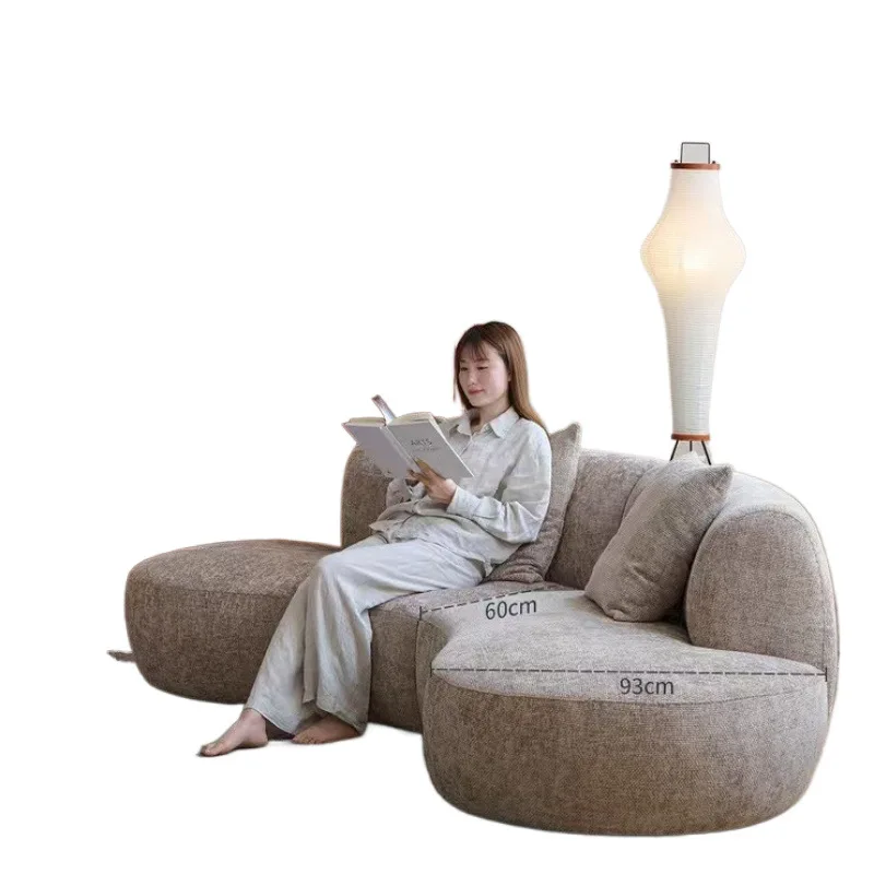 

Living room moon string sofa antique curved module combination sofa wabi sandy wind large flat-floor villa fabric