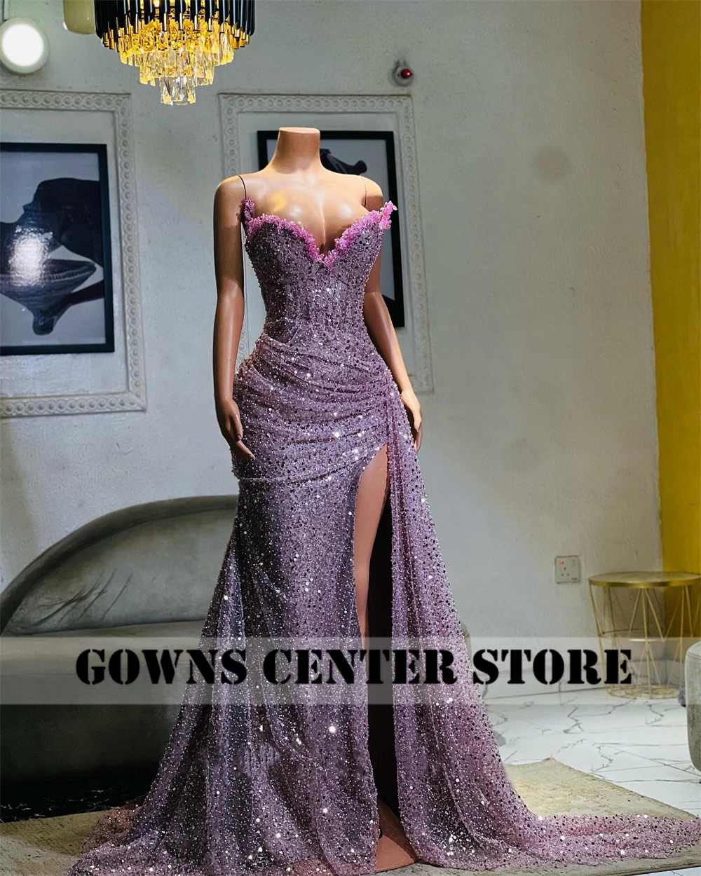 Light Purple Beaded Sweetheart High Split Aso Ebi Luxury Evening Dresses For Wedding 2024 Mermaid Prom Dress Elegant Customized