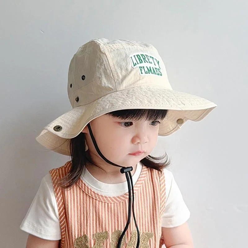 Solid Color Letter Embroidery Kids Fisherman Hat Quick Drying Summer Baby Bucket Hat Boys Girls Outdoor Beach Sunshade Basin Cap