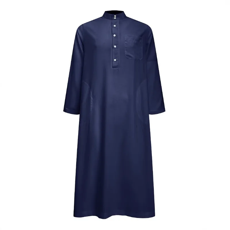 حار - بيع! فساتين إسلامية في الشرق الأوسط للرجال. لون خالص، ياقات مستديرة عالية، جيوب، النمط العربي شماغ رجالي سعودي