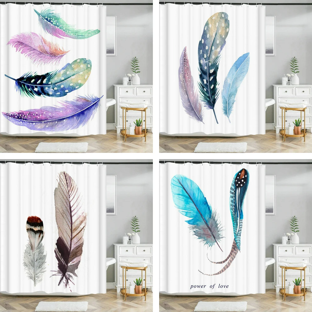 Simple style Colorful Feathers Shower Curtain Print Modern Nordic Minimalist Polyster Home Decor Bathroom Curtains with Hooks