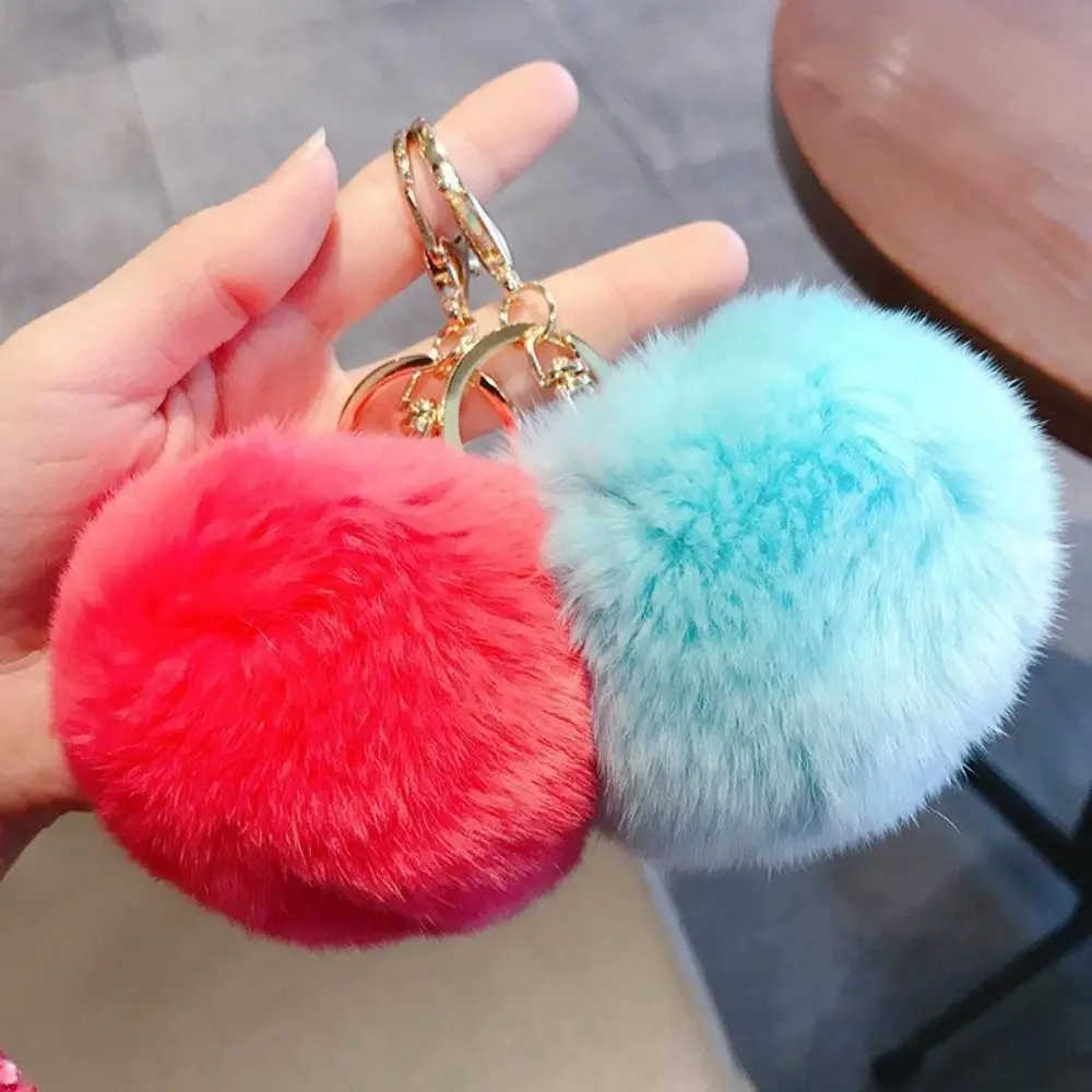 Fashion Imitation Rabbit Fur Plush Ball Pendant 8cm Hanging Decoration Fluffy Ball Keychain Solid Color Backpack Key Chain Woman