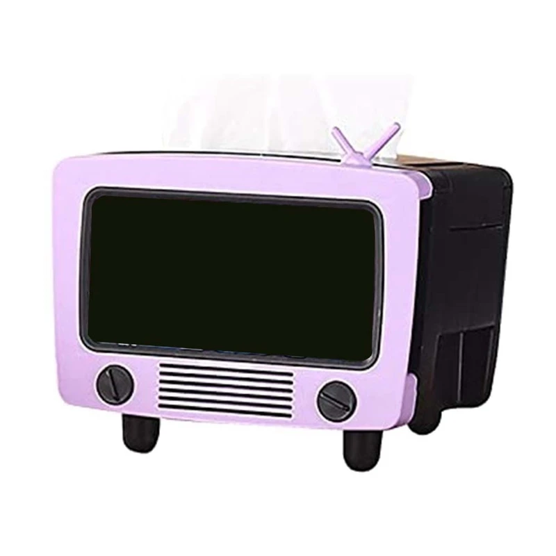 TV Tissue Box Multi Functional Creatives Tissue Box Holder with Cell Phone Slot Decoration Tissue Holder Home A