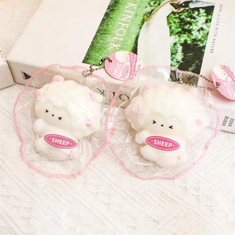 Simulate Sheep Squeezable Fidget Toy Cute Animal Slow Rebound Squeeze Stress Relief Toy Bag Pendant Keychain Kids Party Favors