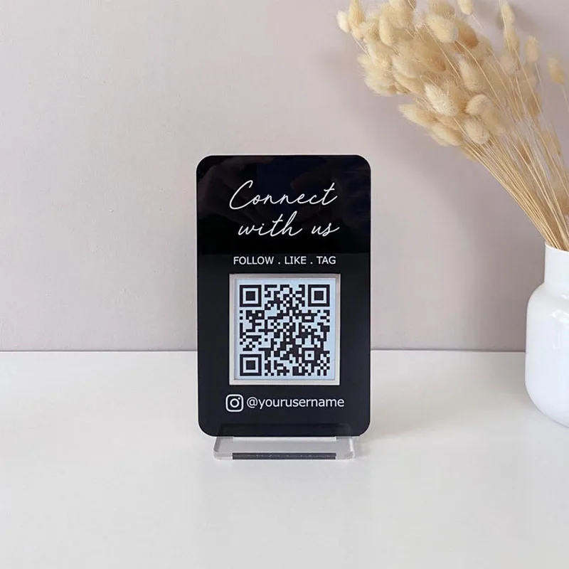 علامة أكريليك لرمز الاستجابة السريعة للوسائط الاجتماعية قابلة للتخصيص للشركات الصغيرة، تصميم عصري مثالي لإنستغرام فيسبوك مع الحد الأدنى