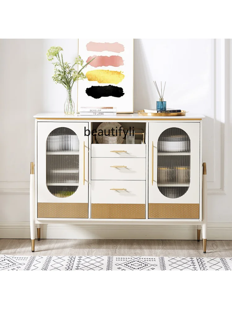 Marble Modern Creative Sideboard Cabinet Light Luxury Solid Wood Storage Tea Cabinet Restaurant Multi-Functional Storage Cabinet