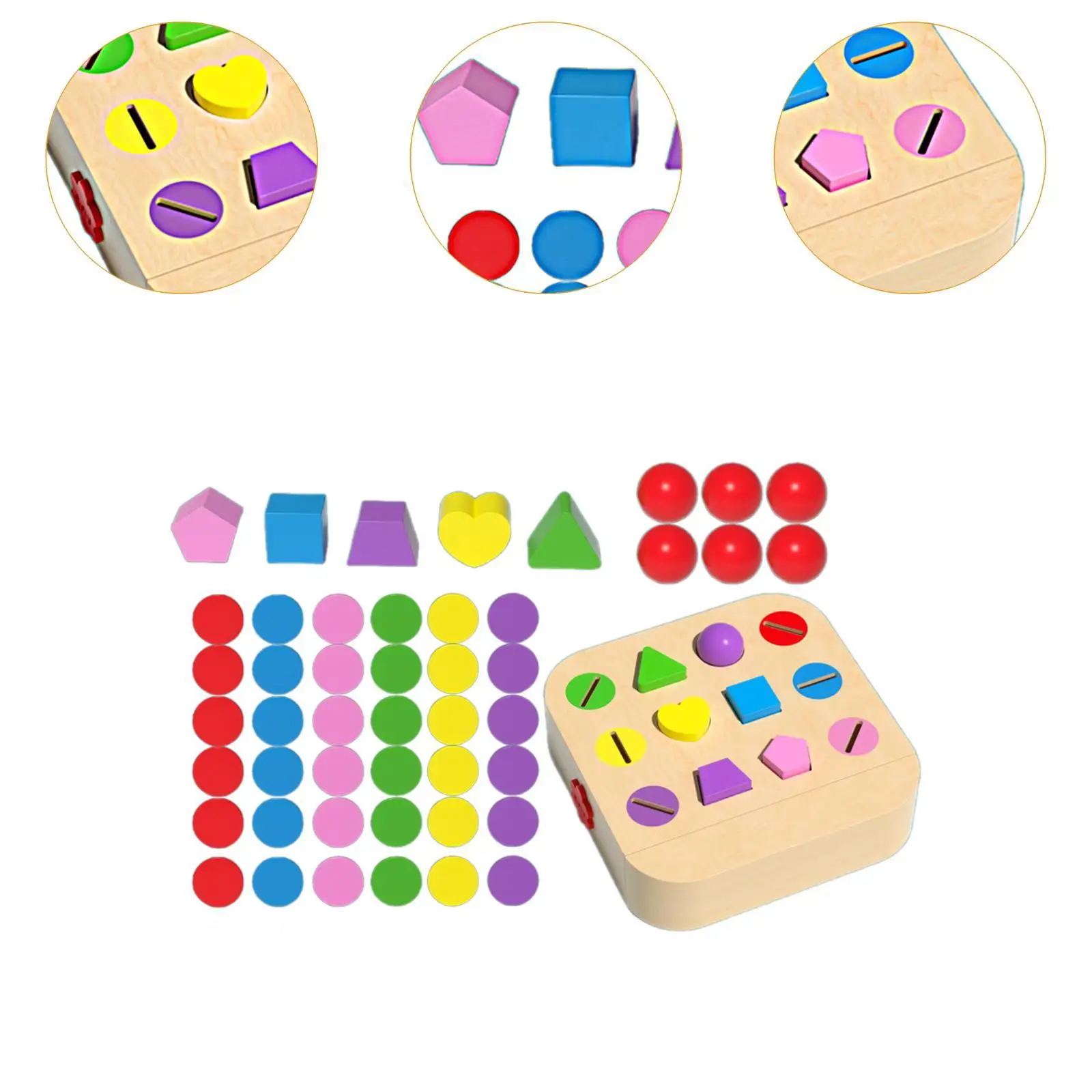 Zabawki edukacyjne dla najmłodszych, drewniane kolorowe klocki, kulki, rozwijające poznawczo dla maluchów.