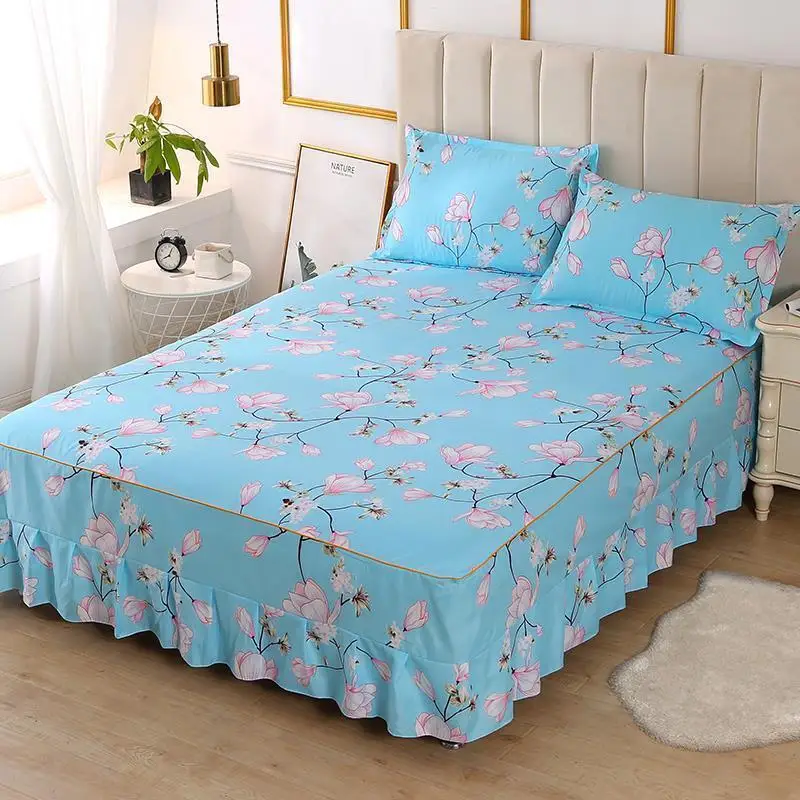 Bed Skirt Cotton Bedspread Set Embroidery Bed Dress Pillow Cases 3 Pieces/Set For King/Queen Double1.2/ 1.5/1.8/2M Sheet Cover