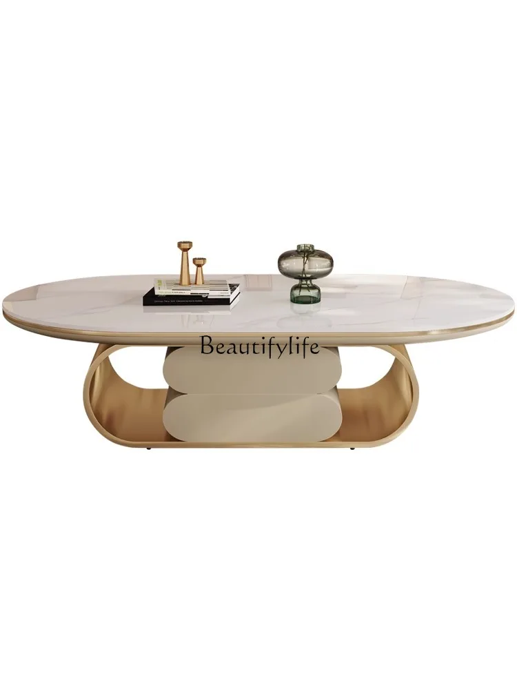 

Stone Plate Light Luxury Coffee Table Modern Oval Coffee Table New