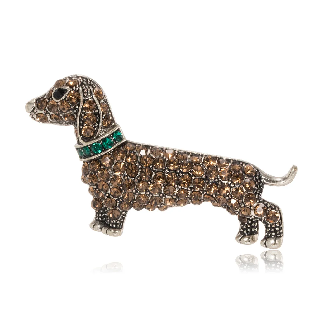 Vintage Lovely Dog Brooches For Women Unisex Full Rhinestone Dachshund Puppy Pets Animal Party Casual Brooch Pins Gifts