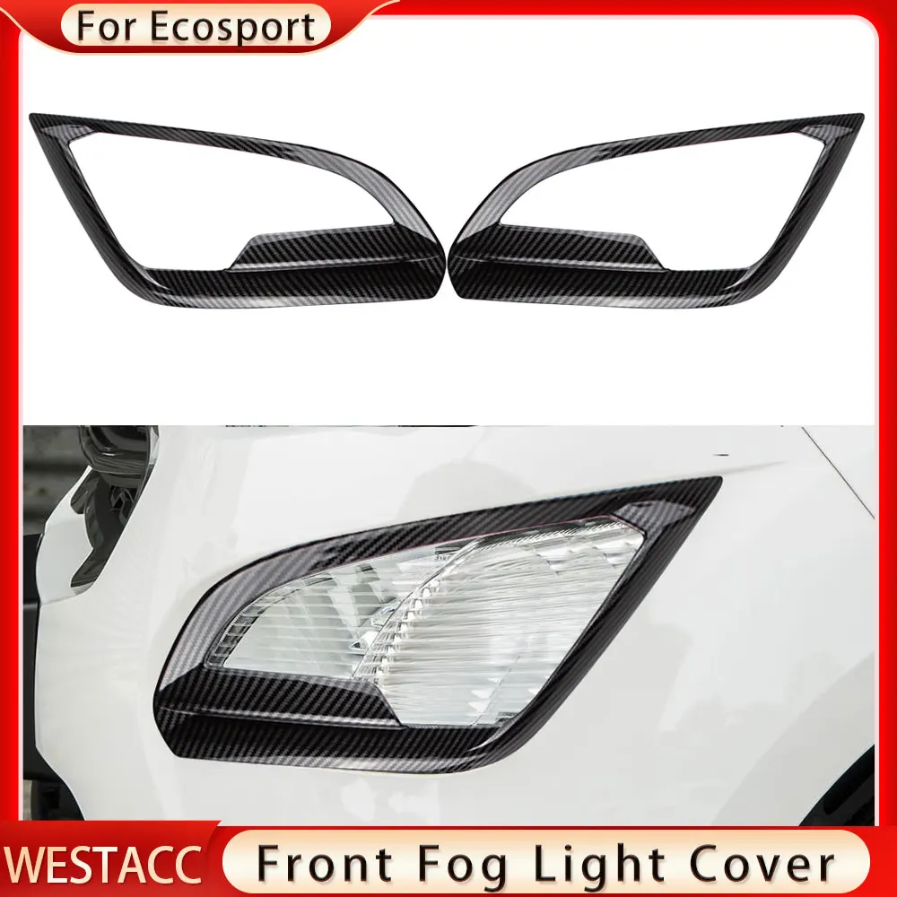 2Pcs Carbon Fiber Car Front Fog Light Lamp Cover Decoration Sticker Trim for Ford Ecosport 2018 2019 2020 2021 Accessories