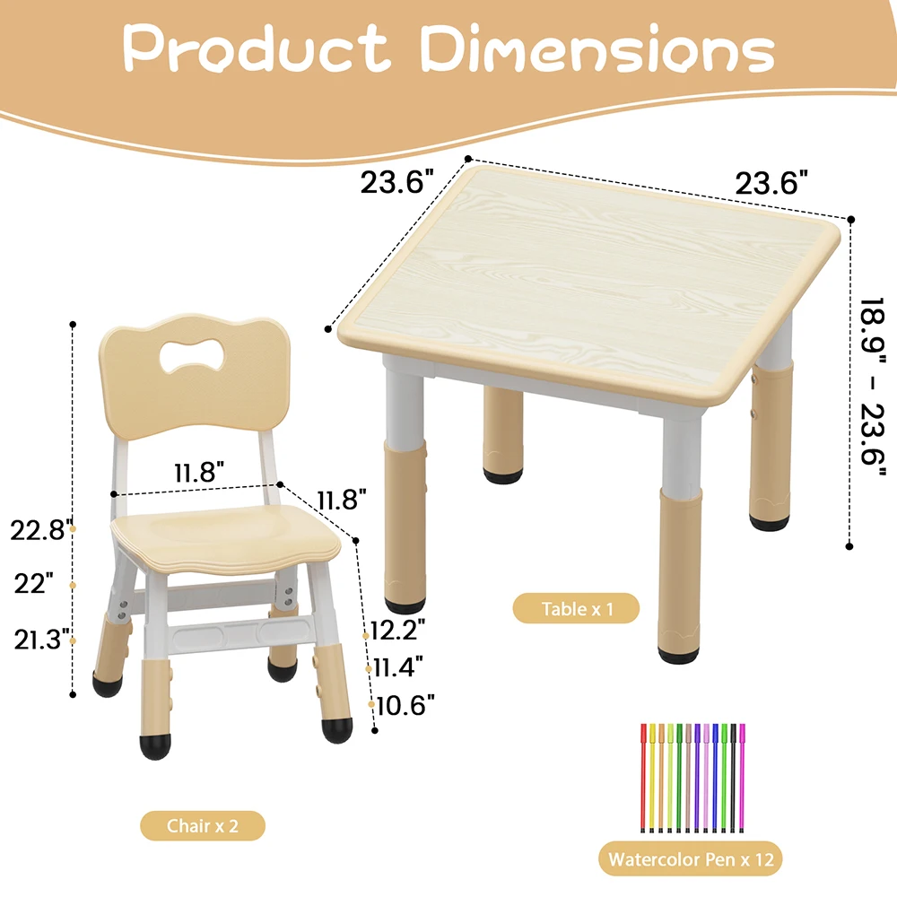 

Height Adjustable Toddler Multi Activity Table Rectangle Kids Table With 6 Chairs Set ArtsCrafts Desk For Girls 2-10 Years Old