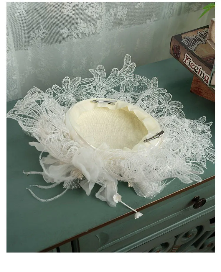 New White lace Flower Wedding Fedora Hat Flat Fedoras Retro Cocktail Church Horse Race Fedora Hat Headdress