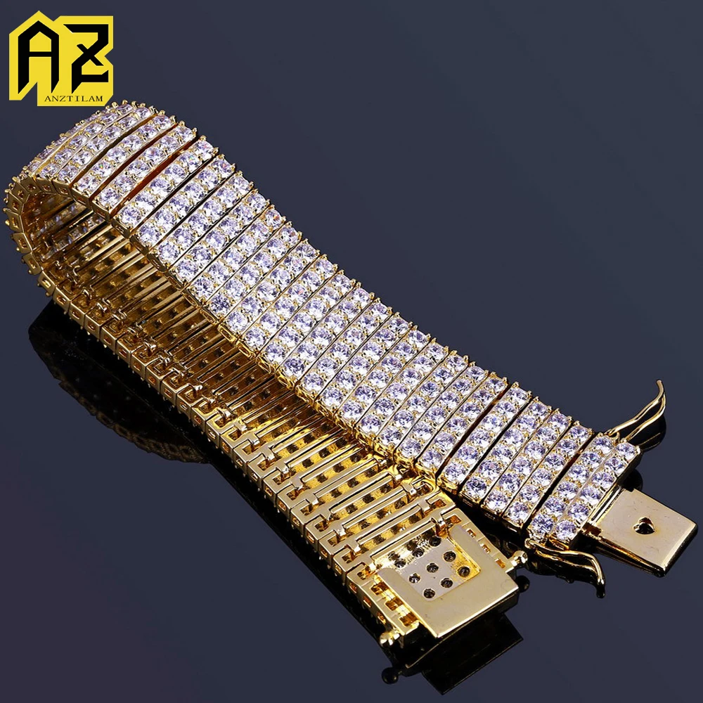 AZ 6 صفوف الزركون مثلج خارج أساور للرجال الذهب والفضة اللون النساء تنس اليد سلسلة القوطي مجوهرات شحن مجاني