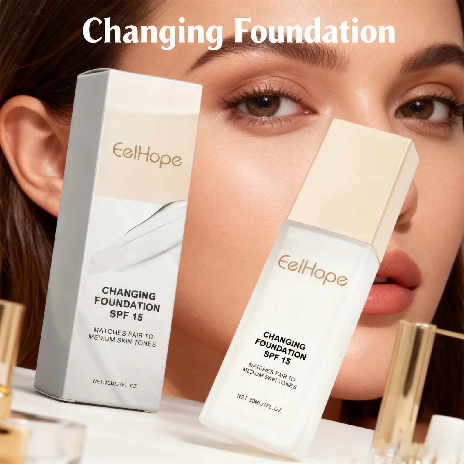 Color Changing Foundation Moisturizing Hides Wrinkles Lines SPF 15+ Hydrating Color Longwearing Waterproof Makeup Base Concealer