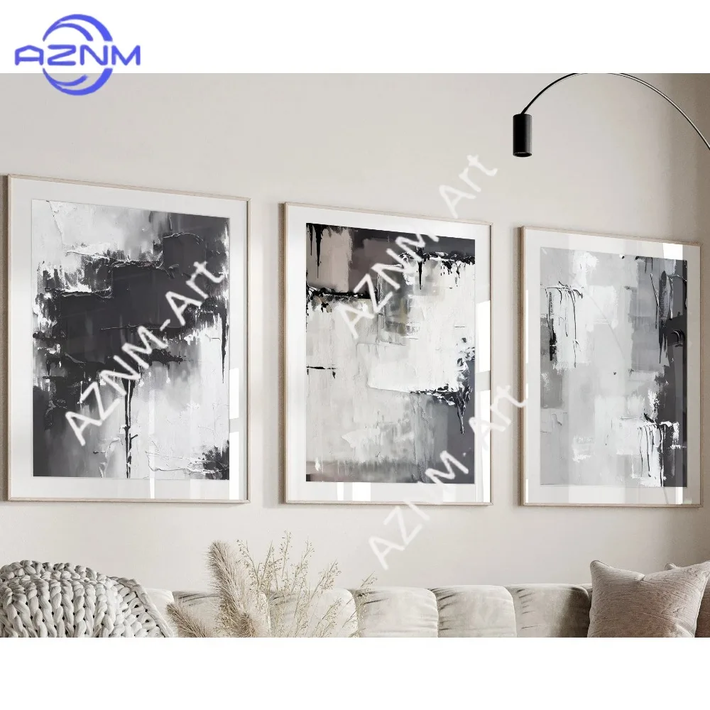 1/3PCS ，Grey, Black Abstract Set of 3 Prints, Modern Art, Abstract Art, Brush Strokes, Black Wall Art, Fast Delivery