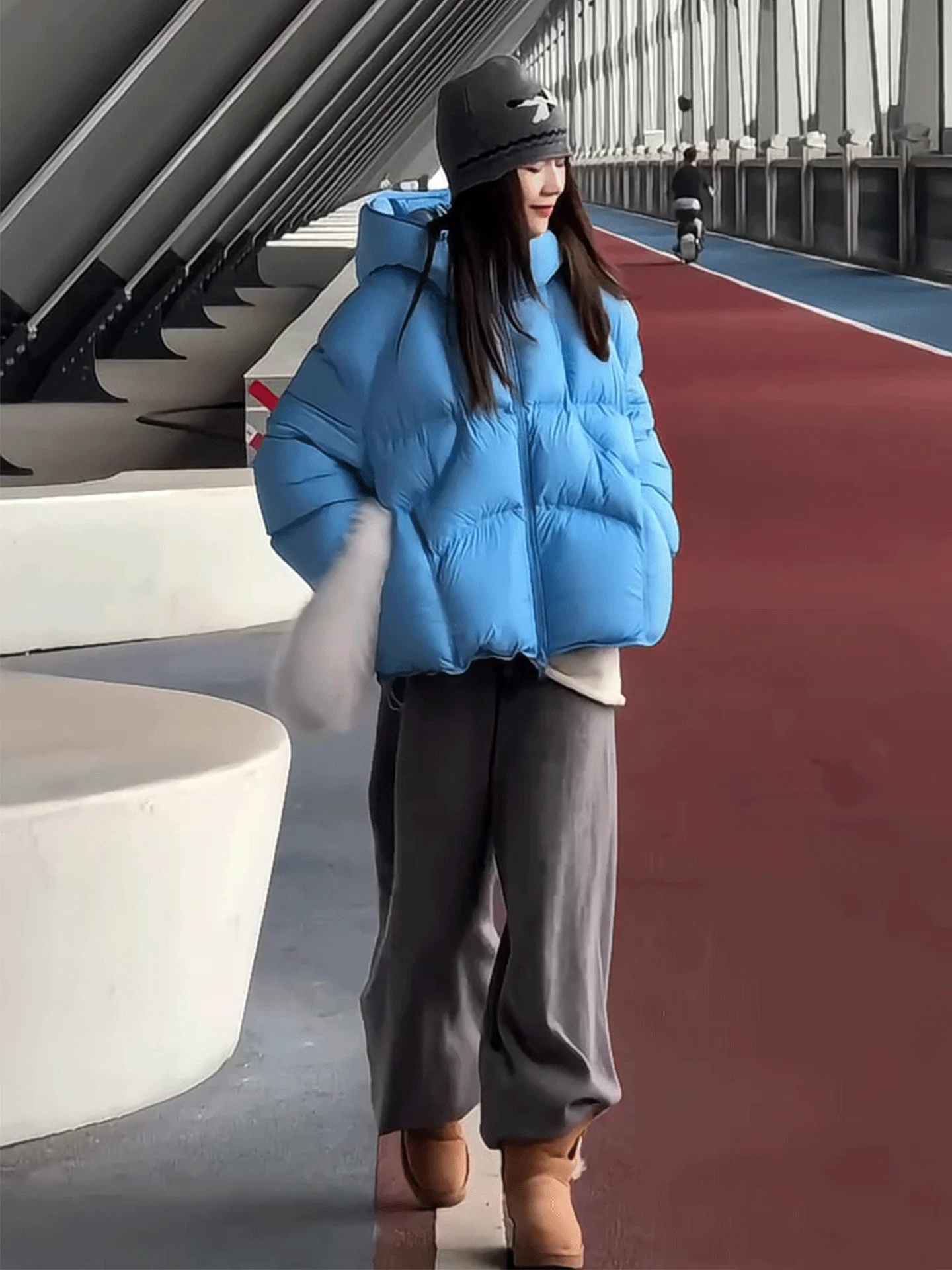 Sli ort Puffer Jaet Women's Blue Cotton Winter Coat Thiened Outerwear Commute Sle Regular Fit White Goose down