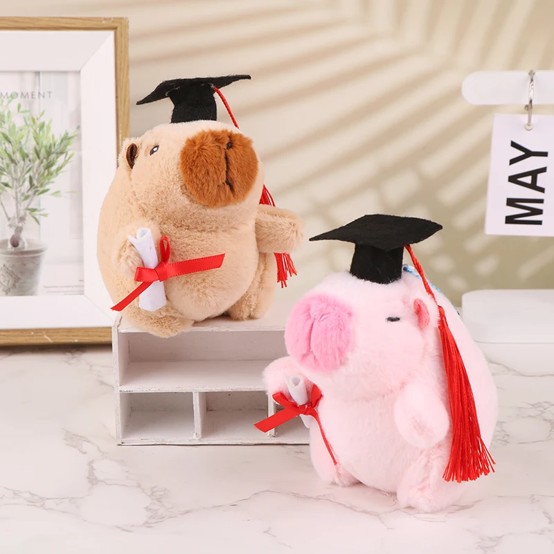 Doctoral Hat Capibara Plush Toy Cartoon Capybara Pendant Soft Stuffed Doll Keychain Car Key Ring Backpack Bag Decor