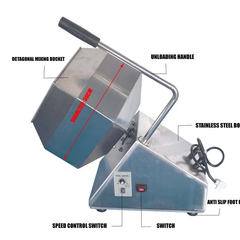 الفولاذ المقاوم للصدأ آلة خلط مثمنة الغذاء الصغيرة شرائط حارة خلط دلو تغذية آلة طلاء توابل الدجاج المتبل