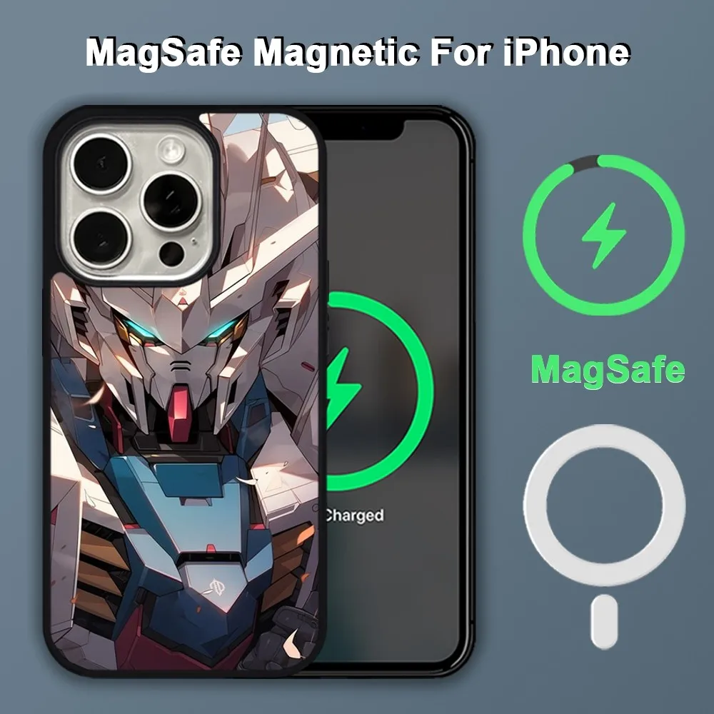 Bandai Gundam Mobile Phone Case For iPhone 15 14 13 12 11 Pro Max Plus Magsafe Magnetic Wireless Charging Cover