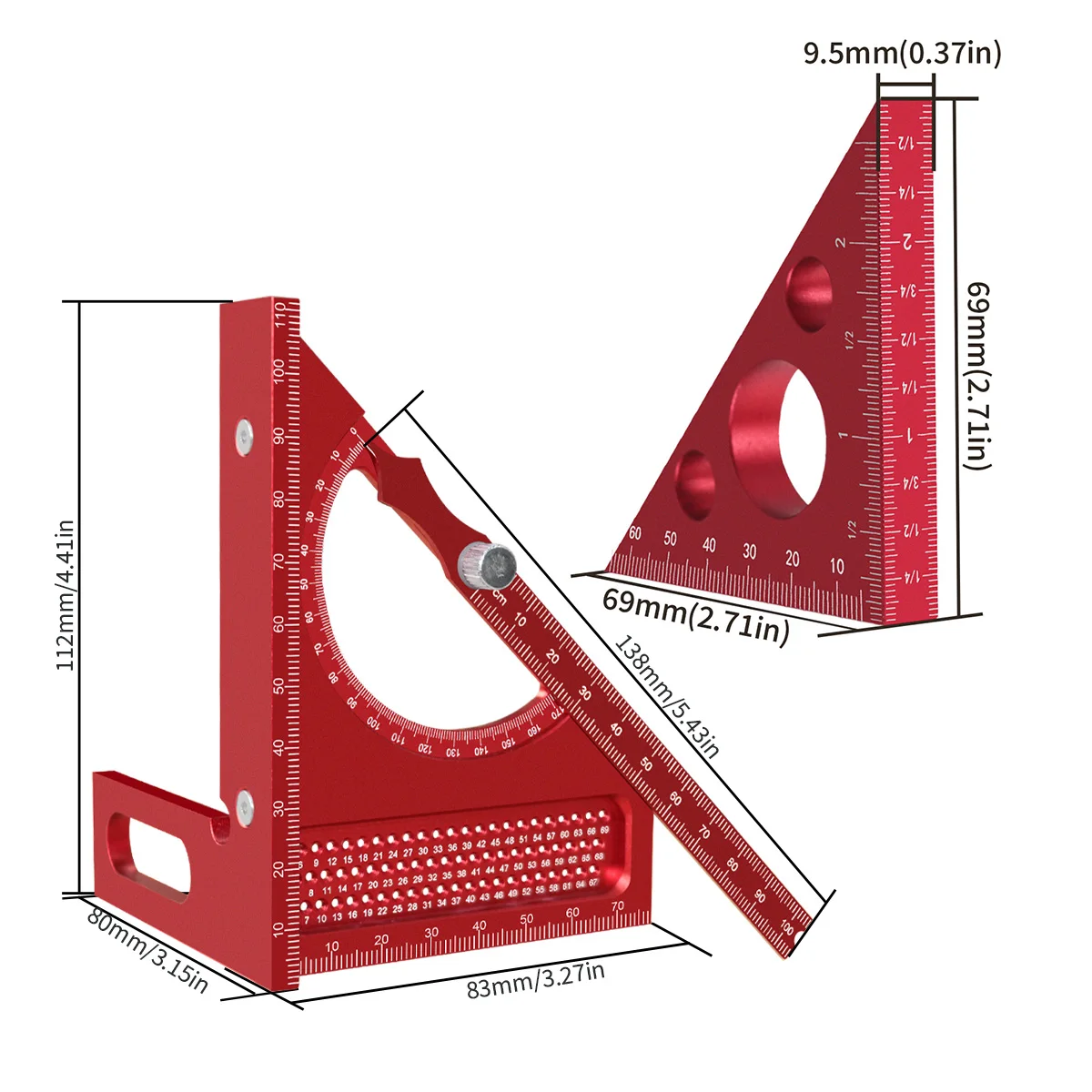 Woodworking 3D Carpentry Square ProtractorTriangle Ruler Aluminum Alloy Half-Circle Set Square Scribing Ruler Diy Hand Tools