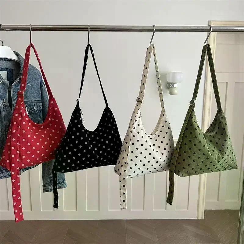 Stylish Polka Dot Print Tote Bag Large Capacity Smooth Zipper Shoulder Bag Casual Lightweight Crossbody Bag Office Use