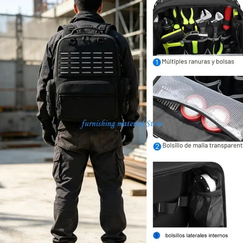 Y5GD Canvas Tool Backpack with Reinforced Stitching and Edges, Multi-Pocket Storage Bag for Organizing Hand Equipment and Work