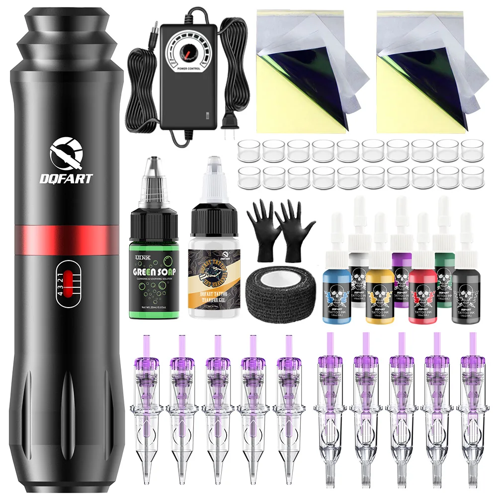 

Wireless Tattoo Kit 1000Rmp Tattoo Machine With Tattoo Needle Tattoo Ink Permanent Makeup Tattoo Set Supplies Accessories