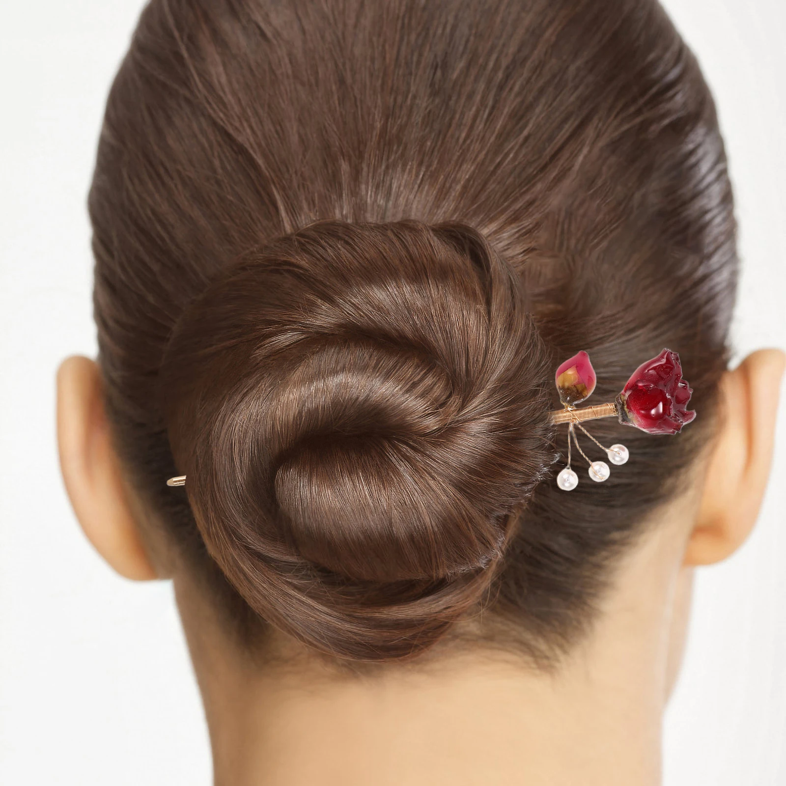 

Vintage Faux Rose Fake Pearl Stick Chinese Style Decorative Chopstick For Bun Updo Elegant Retro Hanfu Hairpin Sturdy Alloy
