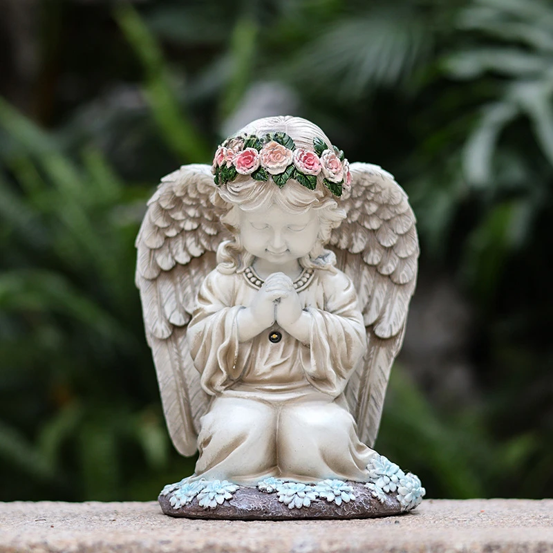 New Explosive Resin Prayer Angel Solar Light Outdoor Little Girl Decoration Garden Ornament Home Courtyard Light