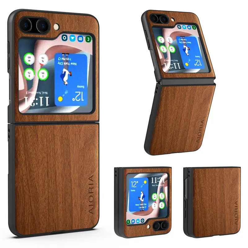 Case for Samsung Galaxy Z Flip5 Flip4 Flip3 5G funda bamboo wood pattern Leather cover for galaxy zflip5 zflip4 zflip3 5g case