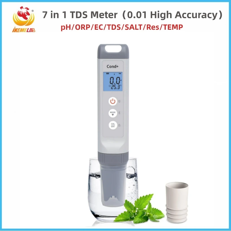 IKME 7-in-1 TDS-meter 0,01 Digitale opgeloste zuurstofmeter met hoge nauwkeurigheid pH/ORP/EC/TDS/ZOUT/RES/TEMP PPM-watertester PH-tester