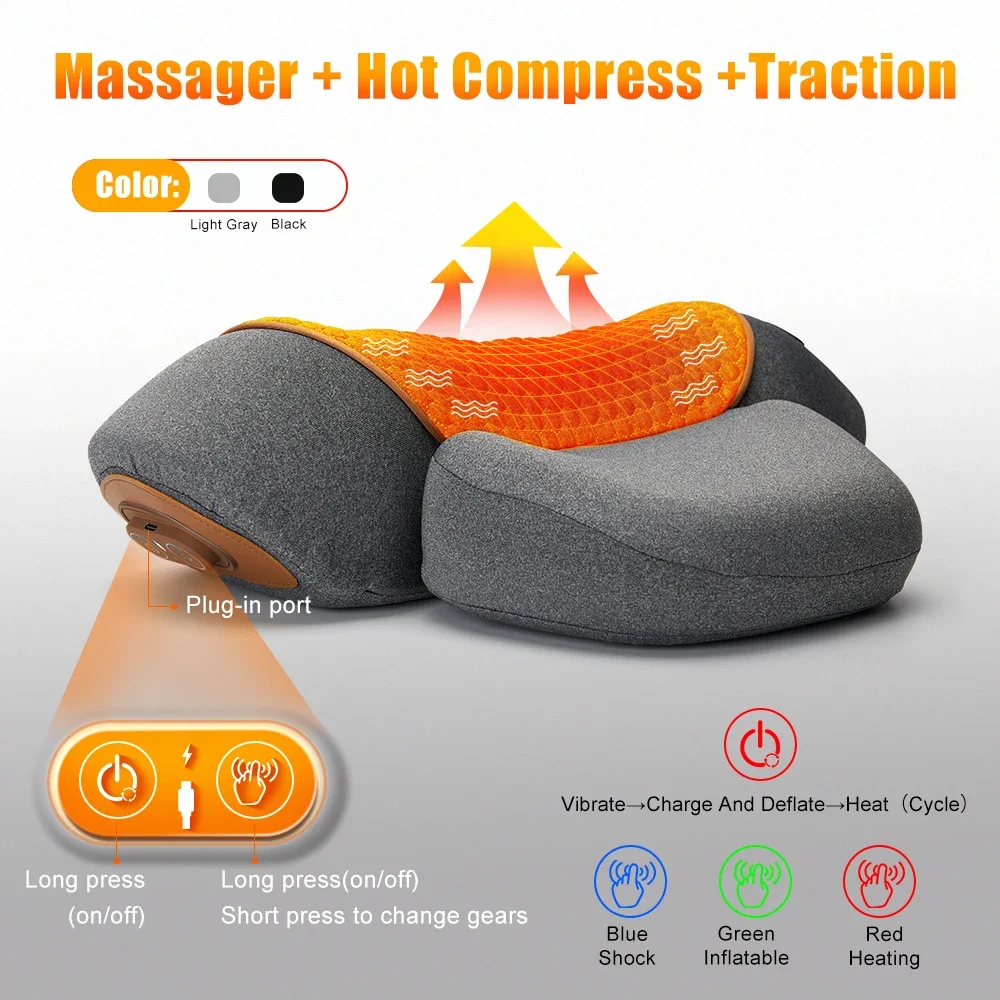 Masajeador eléctrico, almohada Cervical, compresa caliente, masaje con vibración, tracción del cuello, relajación, almohada de espuma viscoelástica para dormir, soporte para columna vertebral