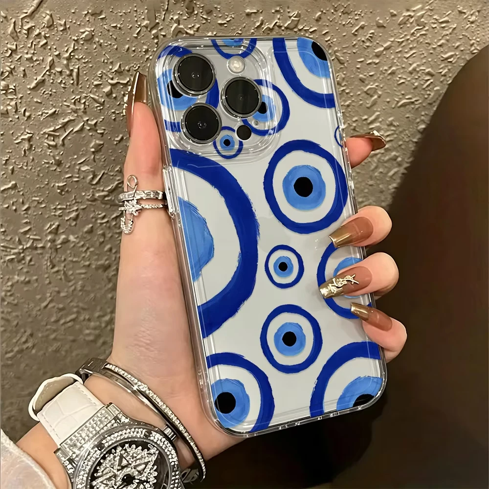 Funda Transparente para Teléfono con Estampado de Ojos de Demonio Azules y Blancos para iPhone 17 Pro Max 16 15 Pro 14 13 12 11 XR 17Air Plus, Funda de Silicona