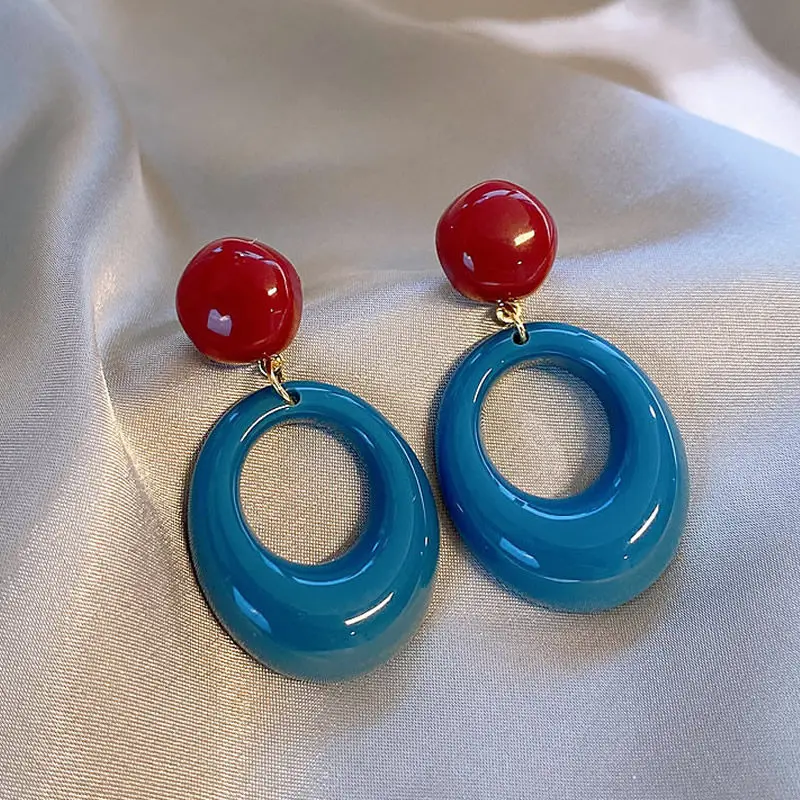 2026 Damen Retro Geometrische Ovale Hängeohrringe Blau-Grüne Harz-Tropfenohrringe Vintage Statement-Schmuck für Party und Alltag – Detail 10