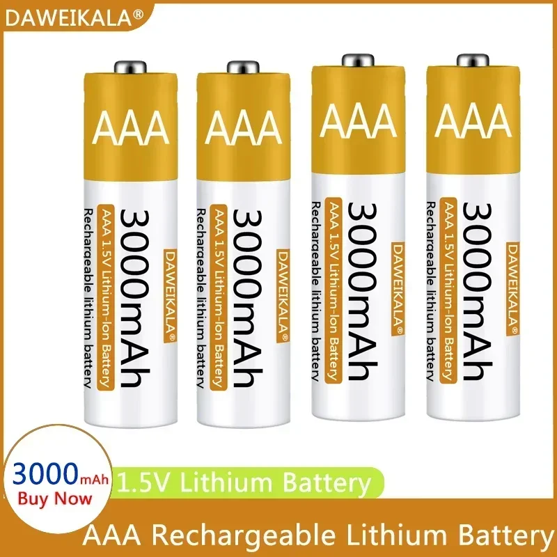 newAAA Battery1.5V Li-ion AA Rechargeable Battery 3000mAh AA Lithium-ion Battery for remote control mouse small fan Electric toy