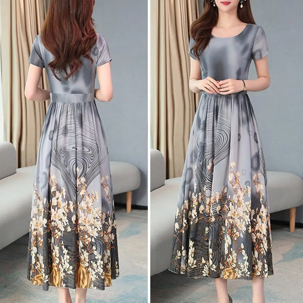 

Women Formal Dress Floral Print Large Hem Summer Crew Necks Long Dress for Banquet Wedding Party Dress Women's Clothing