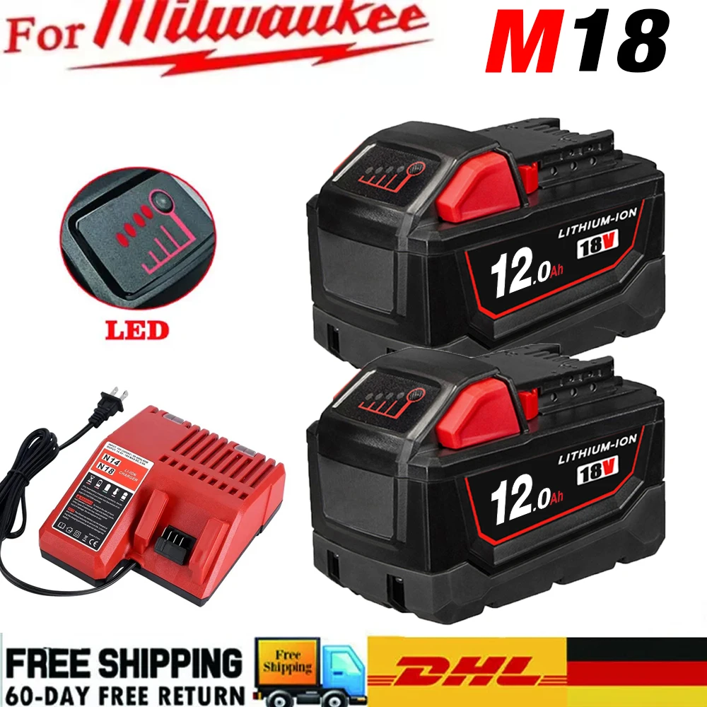 Original For Milwaukee 18V 12.0Ah Apply To M18 48-11-1815 48-11-1850 2646-20 2642-21ct Replacement Lithium Battery for Milwaukee