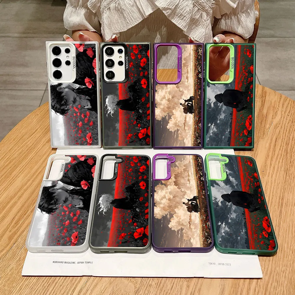 Coque de téléphone motif champ de fleurs rouges et fleurs tristes pour Samsung Galaxy S26 S24 S25 Edge S22 S21 Plus S23 Ultra S20 FE 2022