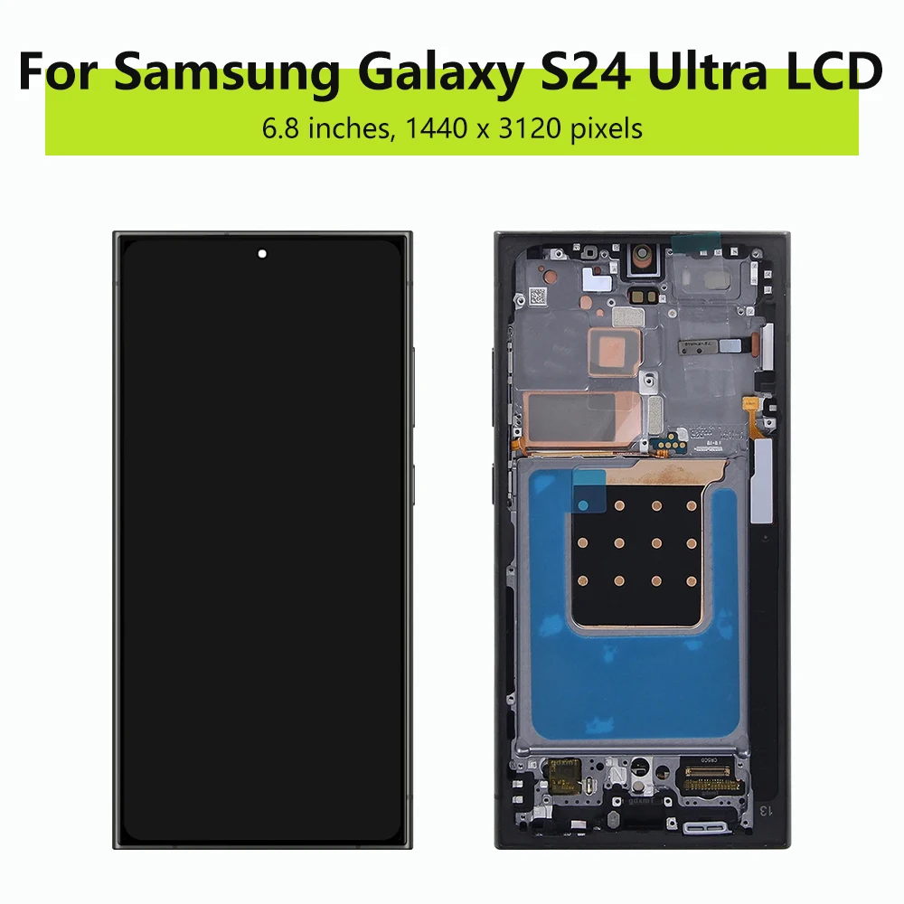 AMOELD layar sentuh Digital tampilan LCD, untuk Samsung Galaxy S24Ultra S928B S928U S928W dengan bingkai untuk Samsung Galaxy S24 Ultra