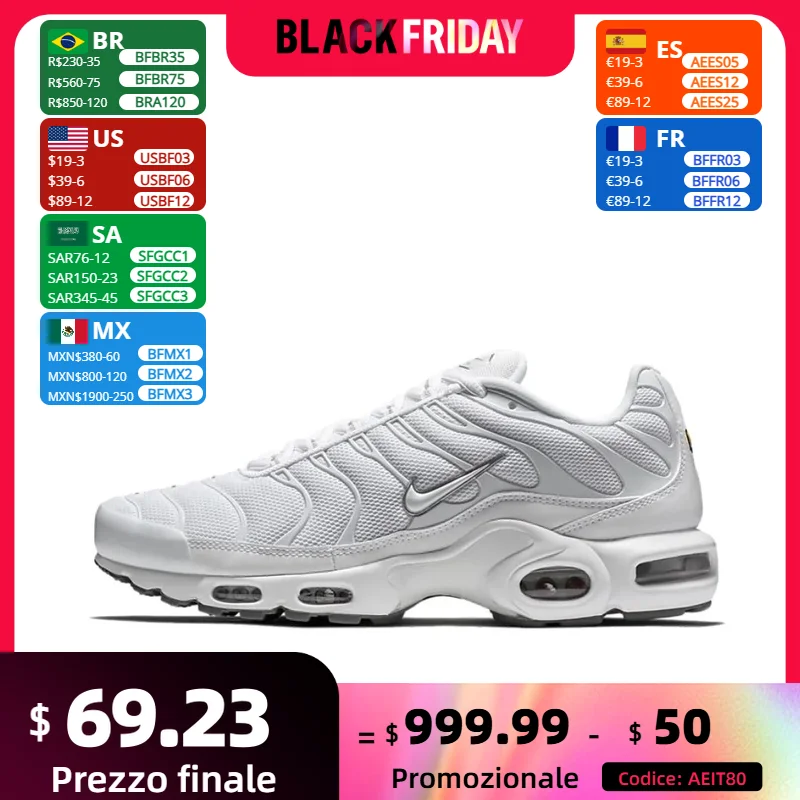 Nike White Air Max Plus TN Retro Fashion Running Shoes Comfortable Wearable Men's and Women's Casual Sneakers