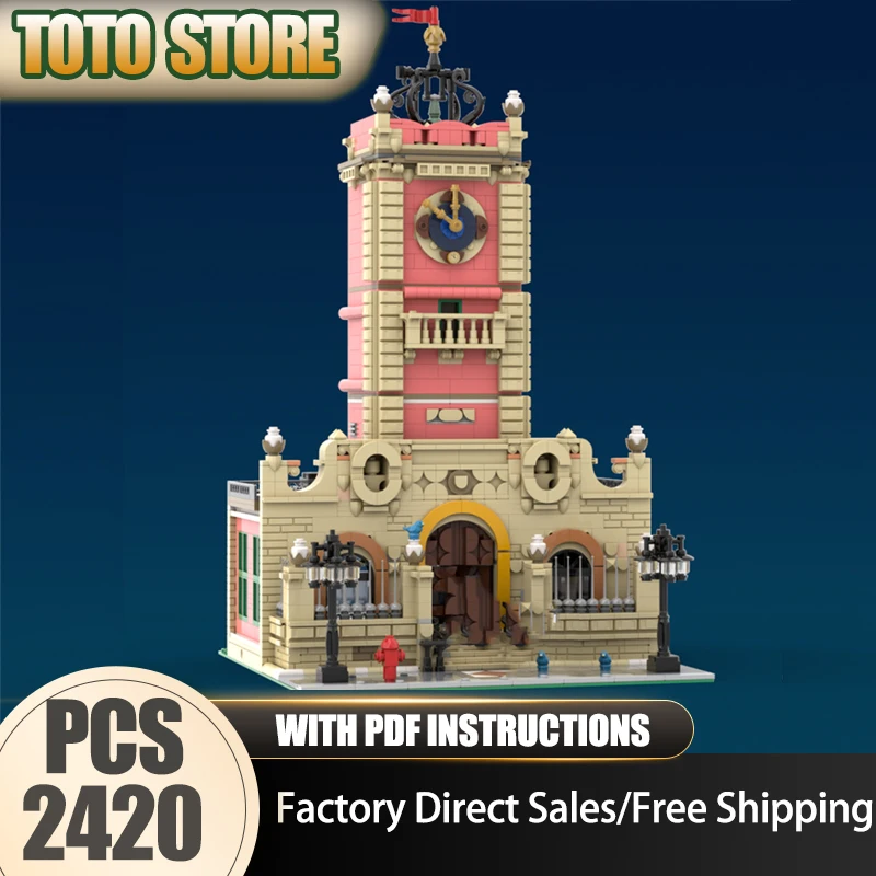

Moc Building Bricks Old Town Clocktower Model Building Technology Modular City Street View Model Blocks Construstion Toy Gifts